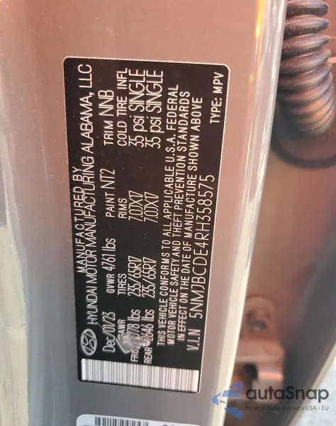 2024 Hyundai Tucson Sel из США, поврежденный, VIN 5NMJBCDE4RH358575